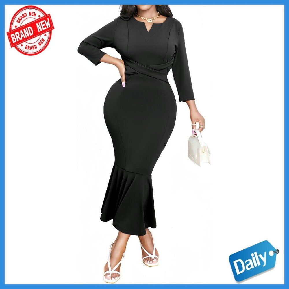 Women's Formal Mermaid Fishtail Dress V-Neck 3/4 Sleeve Bodycon